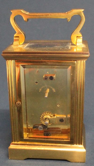 Brass carriage clock, the face marked Mappin & Webb, with key, appears to be working - Image 5 of 5