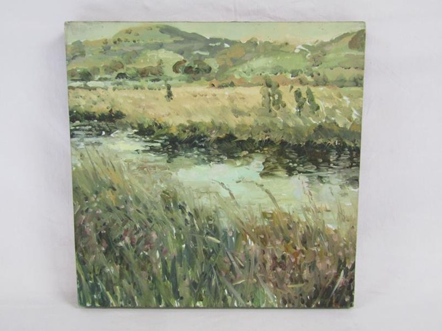 Sarah Webb oil on canvas 'Welsh Landscape - signed Sarah Webb '07 to rear - approx. 40.5cm x 40.5cm - Image 2 of 5