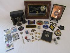 Mixed selection of items to include pin badges, cloth badges, Lincolnshire cap clip, St Johns