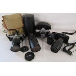 Cameras includes Olympus OM-2 camera with Vivitar macro focusing lens, Olympus Zuiko lens, Pentax A3