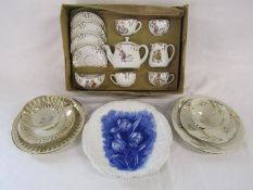 Boxed child's tea set, Bavaria Elfenbein trio, Bareuther Bavaria trio and Myotts 'Tulip' plate
