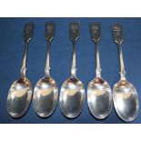 5 silver tablespoons engraved with lion & L, Charles Boyton & Son London 1905, 10.82ozt