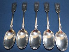 5 silver tablespoons engraved with lion & L, Charles Boyton & Son London 1905, 10.82ozt