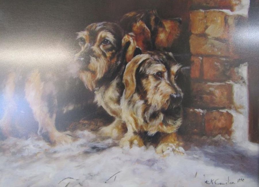 Mick Cawston 1990 framed print of wire haired dachshunds approx. 55cm x 48cm