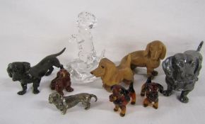 Collection of dachshund figurines includes bronze, JS & MJ 1970 silver miniature approx. 1.5ozt, WMF