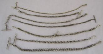 7 silver pocket watch chains one with gold plate - approx. 5.96ozt