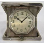 Waltham travel clock in sterling silver case