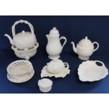 Hartley Greens & Co Creamware tea kettle & stand, Wedgwood Creamware Edme teapot, Wedgwood