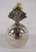 Early 20th century silver ball bomb table lighter, possibly Joseph Braham London 1906, presented
