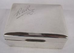 William Comyns & Sons 1915 silver and wooden lined cigarette box - inscribed 'R.A.R 1916'