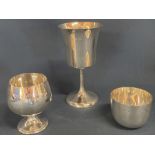 Silver goblet Birmingham 1969, JA Campbell 2001 silver tumbler and AT Cannon Ltd 1973 silver