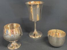 Silver goblet Birmingham 1969, JA Campbell 2001 silver tumbler and AT Cannon Ltd 1973 silver