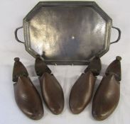 2 pairs of wooden Church's shoe trees - size 8 and a pewter tray