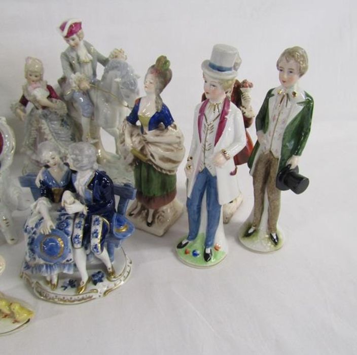 Selection of figures and figural scenes includes couple playing backgammon, French soldiers, - Image 5 of 6