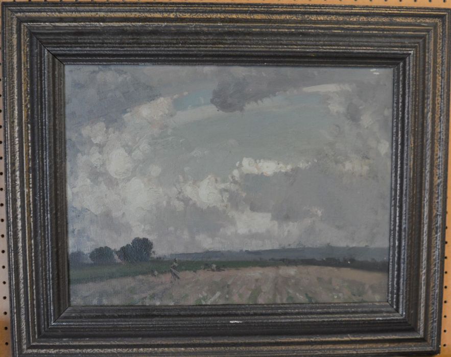 Framed oil on canvas landscape attributed to Herbert Rollett (Grimsby 1870 - 1932) label to verso ' - Image 2 of 4