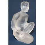 Lalique frosted Art Glass sculpture of a kneeling man, signed to base, 12cm high, with box