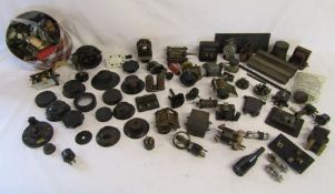 Collection of radio spares includes Edison bell part, valves, switches, dials etc