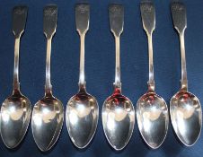 6 silver teaspoons engraved BS, London 1848, 3.45ozt