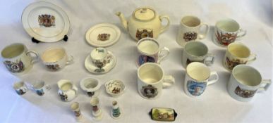 Selection of royal commemorative memorabilia including various mugs, tea pot, plates and miniature