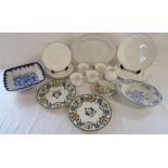 Wedgwood Gold Chelsea dinner pieces, Gien plate, hand painted Portugal plate and Capodimonte