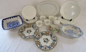 Wedgwood Gold Chelsea dinner pieces, Gien plate, hand painted Portugal plate and Capodimonte