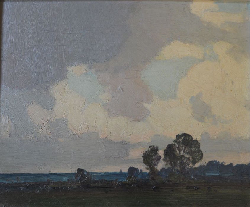 Small framed oil on board of a Lincolnshire landscape by Herbert Rollett (Grimsby 1870 - 1932)