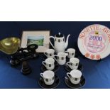 Set of Salter scales & weights with brass pan, Royal Stafford bone china "Medici" coffee set,