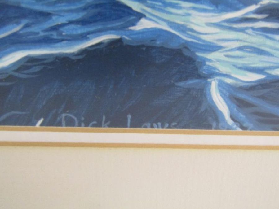 Dick Laws 1987 signed acrylic on board depicting a Wandering Albatross on the sea - approx. 62.5cm x - Image 3 of 4