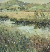Sarah Webb oil on canvas 'Welsh Landscape - signed Sarah Webb '07 to rear - approx. 40.5cm x 40.5cm