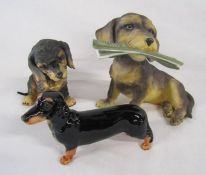 John Beswick Dachshund and 2 West Germany Kaiser wire haired dachshund