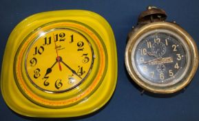 Schatz Elexacta German ceramic wall clock and Salvos alarm clock with later applied Zeppelin label