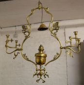 Art Nouveau brass ceiling light converted to electric