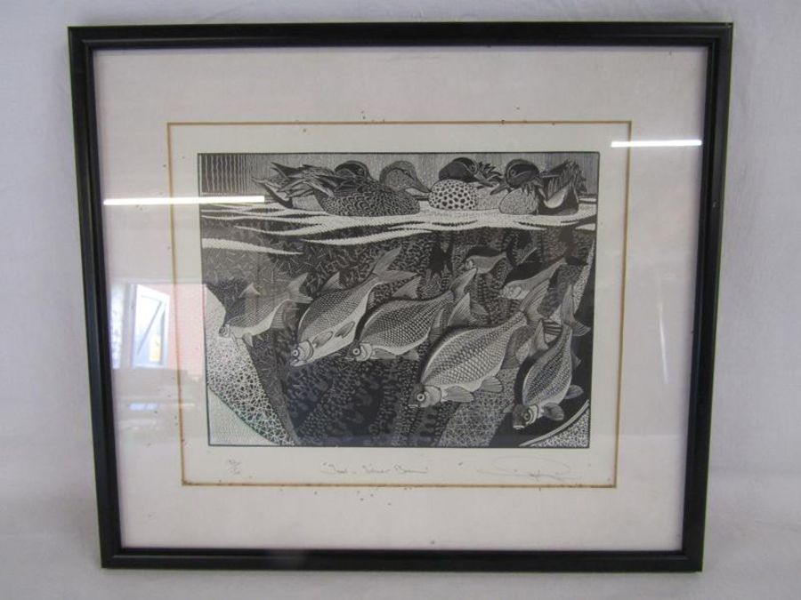 Colin See-Paynton 'Teal and silver bream' limited edition wood engraving 137/150 - approx. 31.5cm - Image 2 of 5