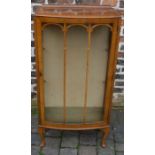 1930's bow fronted display cabinet with glass shelves Ht 115cm W 60cm D 32cm