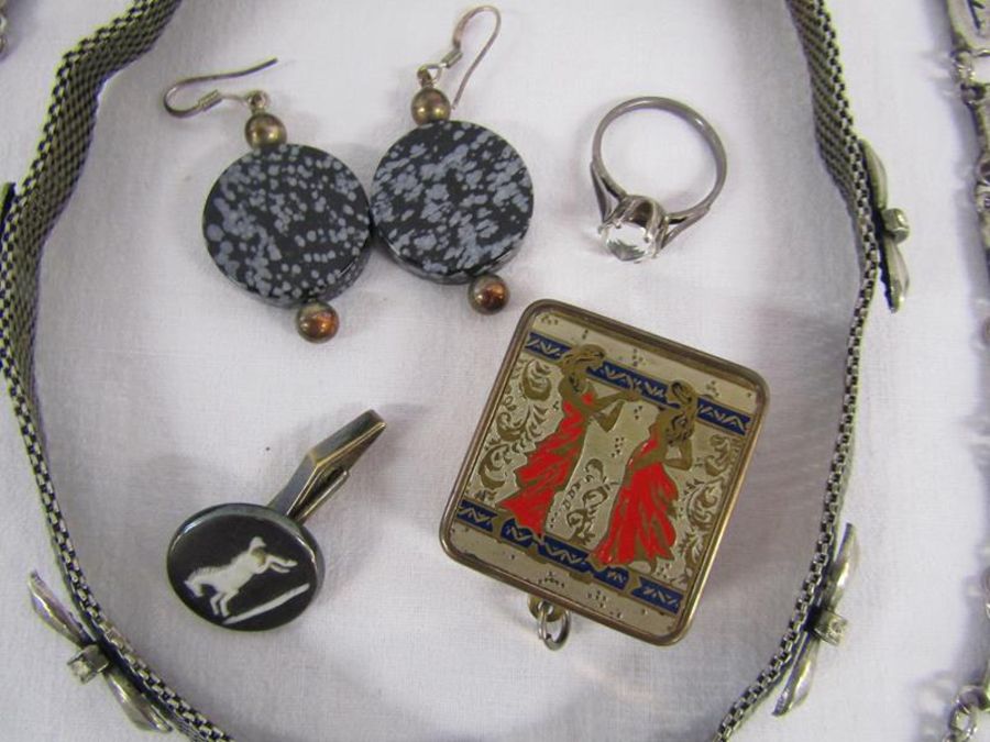 Costume jewellery includes IVA 925 silver runes necklace (1.9ozt), silver ring, silver mounted - Image 2 of 7