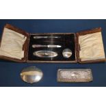 Modern oval silver box marked 925, silver dressing table box with embossed decoration Birmingham