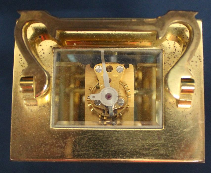 Brass carriage clock, the face marked Mappin & Webb, with key, appears to be working - Image 2 of 5