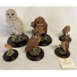 5 Country Artists Owls including 2 large and 4 small owls - "long eared owl" etc.