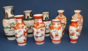 3 Chinese crackle glaze vases, pair of Japanese hand painted Satsuma vases & 4 Japanese Kutani