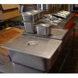 Parry catering warmer (not heated, missing one container) & other stainless steel catering