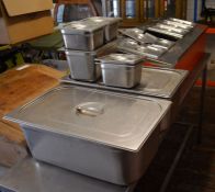 Parry catering warmer (not heated, missing one container) & other stainless steel catering