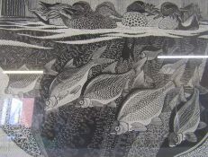 Colin See-Paynton 'Teal and silver bream' limited edition wood engraving 137/150 - approx. 31.5cm