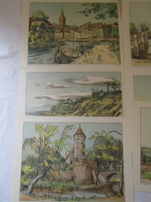 Set of 12 prints of the watercolour and pen drawings by F.M Jansen (1885-1958) - Image 3 of 7