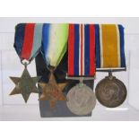 4 medal set:-  WWI service medal awarded to 117271 PNR J W Ironmonger RE, WW2 medal, Atlantic star