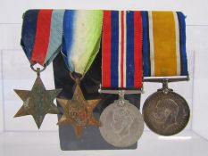 4 medal set:-  WWI service medal awarded to 117271 PNR J W Ironmonger RE, WW2 medal, Atlantic star