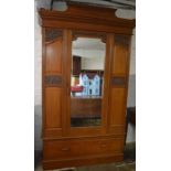 Late Victorian oak wardrobe with mirror door, H220cm x W124cm x D49cm