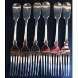 6 silver forks engraved SB, London 1831, maker WC, 14.46ozt