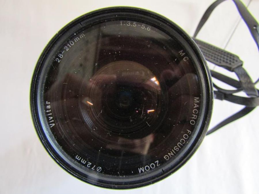 Cameras includes Olympus OM-2 camera with Vivitar macro focusing lens, Olympus Zuiko lens, Pentax A3 - Image 5 of 14