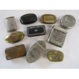 Collection of snuff boxes one with engraved date 1899