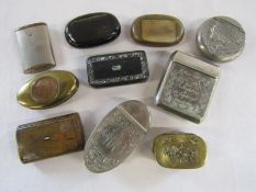 Collection of snuff boxes one with engraved date 1899